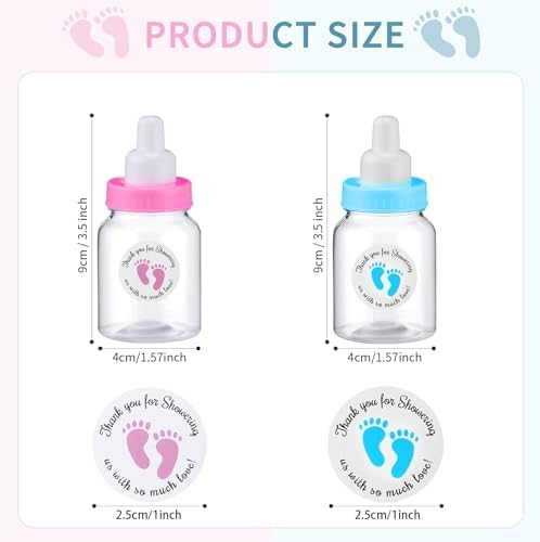 Tondiamo 48 Pcs Blue Pink Baby Shower Mini Bottle Favors 1. 5 x 3. 5 Inch Baby Shower Candy Jar Mini Milk Bottle Party Favor Fillable Gift Boxes for Birthday Party Decorations - Image 2