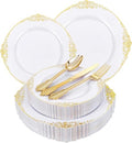 125PCS White and Gold Plastic Plates for Wedding and Party by Joyido