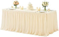 Champagne Table Cloth Rectangle 6ft Stretch Fitted Tulle Tablecloth Spandex Rectangular Table Cover with Ruffle Skirt for Wedding Baby Shower Birthday Party Banquet Cake Dessert Table Decor by Besutolife
