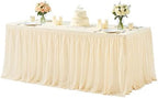 Champagne Table Cloth Rectangle 6ft Stretch Fitted Tulle Tablecloth Spandex Rectangular Table Cover with Ruffle Skirt for Wedding Baby Shower Birthday Party Banquet Cake Dessert Table Decor by Besutolife