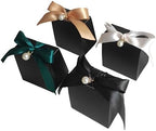 100pcs Gift Boxes for Party Favors,White Candy Box for Wedding Favor, Baby Shower, Bridal Shower, Small Paper Box for Candle,Goodie with Ribbons and Pearls (black box with gold ribbon) - Image 5