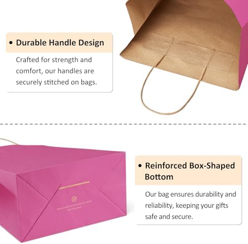 BagDream Medium Gift Bags with Handles 8x4.25x10.5 Inch Pink 100 Pack Bulk - Image 4