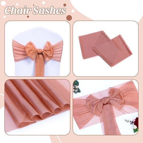 MDS Pack of 75 Chiffon Chair Sashes for Wedding & Event Décor - Coral Peach - Image 5