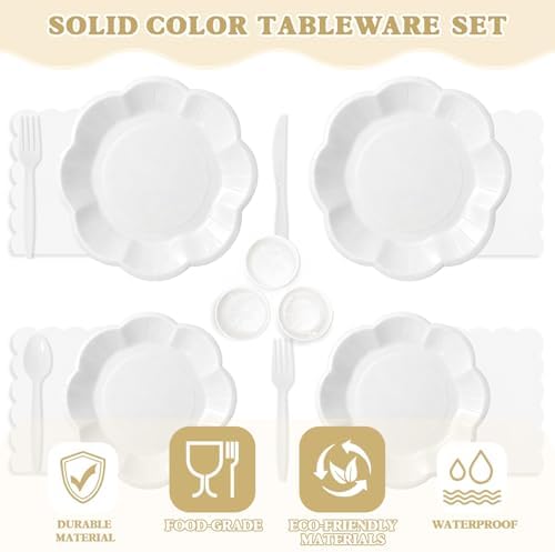 Vyntra White Paper Plates, Cups & Napkins, 350 Pcs Scalloped Party Set - Image 4