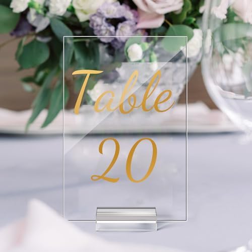 Tuanse 40 Pack Gold Acrylic Wedding Table Numbers 1-40 Clear Stand with Calligraphy Holders - 5 x 7 Inch Acrylic Table Signs for Wedding Reception Centerpieces - Image 7