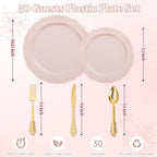 DaYammi 150Pcs Pink Plastic Plates & Gold Plastic Silverware Set for Party - Image 2
