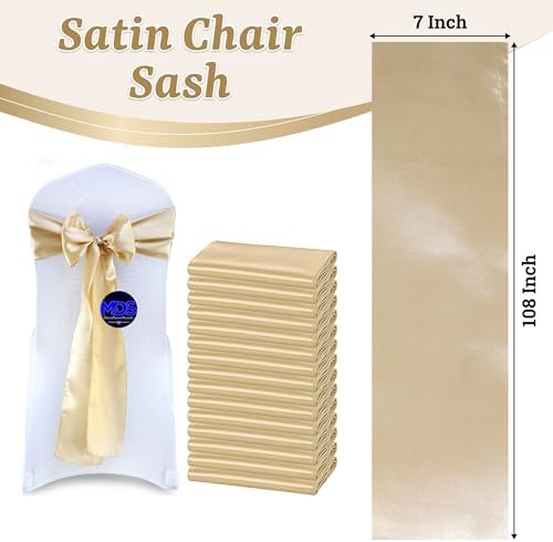MDS® Pack of 125 Satin Chair Sashes for Wedding & Events – Champagne Gold - Image 3