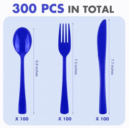 Kochorie 300 Pieces 4th of July Plastic Silverware, Heavy Duty Independence Day Cutlery Set, Disposable Plastic Utensils Includes Spoons Forks Knives for Memorial Day Veterans Day, Red Blue White - Image 2