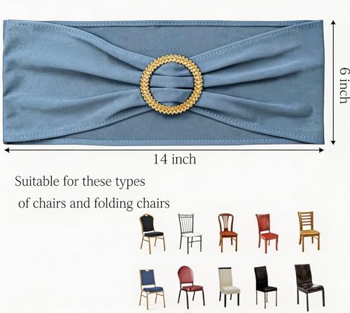 Pack of 50 Dusty Blue Chair Sashes with Gold Buckles, Chair Bands Bows - Image 3