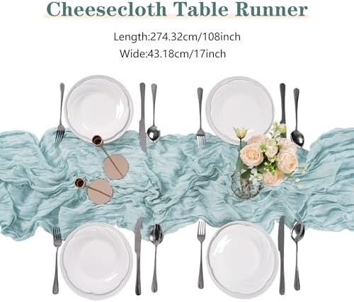 15 Pack Light Blue Cheesecloth Table Runner 9FT Rustic Sheer Table Runners 17x108 Inch Gauze Boho Runner for Wedding Bridal Baby Shower Birthday Party Table Decorations - Image 2