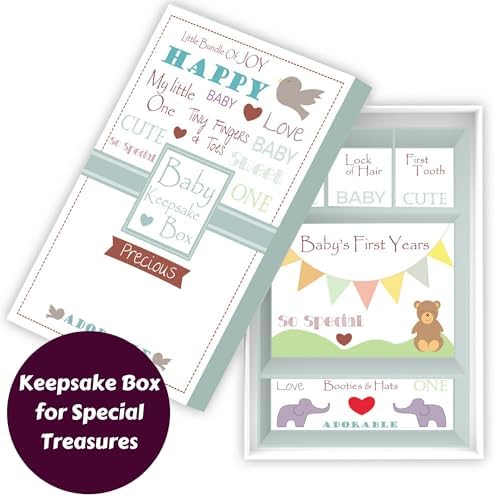 Baby Memory Book w/Keepsake Box & 30 Monthly & Baby First Milestone Stickers - Gender Neutral First Year Scrapbook Journal - Baby Photo Album for Boys - Image 3