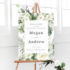 Personalized White Floral Greenery Wedding Welcome Sign, Customized Rehearsal Dinner Couples Shower Anniversary Party Welcome Poster Board Canvas - Image 2