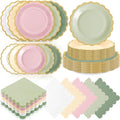 Zhehao 150 Pcs Pink and Green Paper Plates Napkins Serves 50 by Zhehao