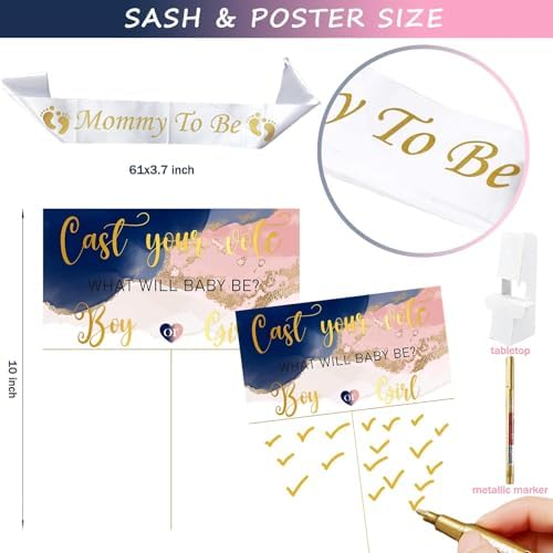 144 PCs Navy Blue and Pink Gender Reveal Decorations, Hombae Boy or Girl Gender Reveal Decorations What Will Baby Be Backdrop Balloon Banner Tablecloth Cake Cupcake Topper Boxes Cutout Poster Sash - Image 6