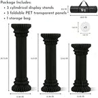Cylinder Stands for Party, Shape&Use 3PCS Roman Column Black Pedestal Display Stands, Foldable Cardboard Columns for Wedding, Birthday, Anniversary Decor, 11.8in Dia. (23.6/31.5/39.4in H) with Storage Bag - Image 2