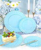 YOUBET 175PCS Light Blue Scalloped Plastic Plates for Party Wedding - Image 4