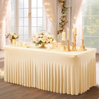 PARTISKY Champagne Spandex Tablecloth for 8ft Rectangle Tables, Stretchable Table Cover Skirt for Folding Tables Weddings Parties Banquets Events Trade Shows and Dessert Table - Image 2