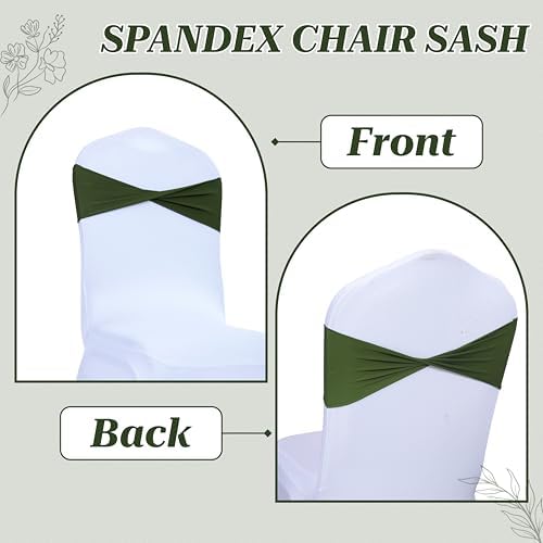 MDS Pack of 50 Spandex Chair Sashes Without Slider Buckles – Olive Green - Image 4