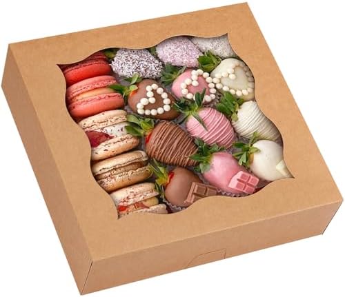 Moretoes 25pcs Pie Boxes, 12x12x3 Inch Auto-Popup Brown Bakery Boxes by Moretoes
