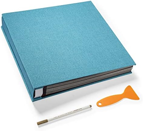 Large Photo Album Self Adhesive 4x6 5x7 3x5 8.5x11 Scrapbook Magnetic DIY - 13 x 12.8 Inches, 120 Black Sticky Pages, Linen Cover (Sky Blue) by HoneyTolly