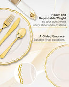 Hioasis 175 Pcs Ivory Gold Plastic Plates Wedding & Party - Image 5