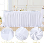 2 Panels White Desk Skirt for Teacher Desk 6ft Table Skirts for Rectangle Tables 6ft Spandex Curtain Table Skirt for Classroom Ruffle Fabric Tablecloth for Party Wedding Baby Shower Decorations - Image 5