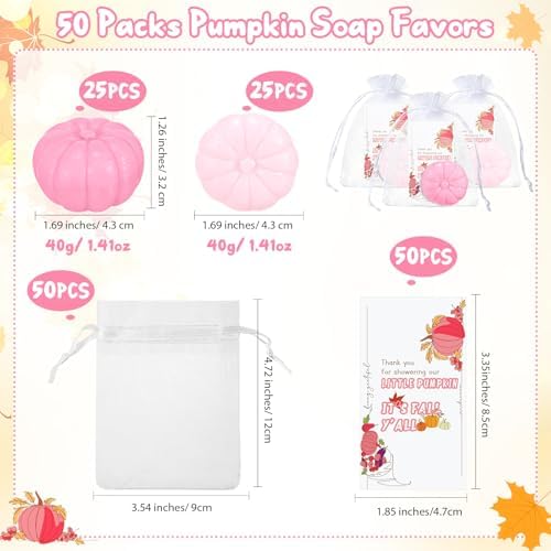 Liliful 50 Sets Pumpkin Soap Baby Shower Favors with Cards and Bags, Pink - Image 2