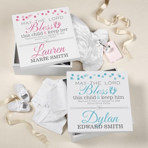 Let's Make Memories Personalized Keepsake Box for Blessed Child - Memories Box - Baptism - Confirmation - Memento Storage - For Girls - 6" Hx12 Sq - May the Lord Bless - Pink - Image 2