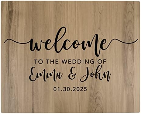 Andaz Press Personalized Large Wooden Welcome Sign for Wedding Rustic Welcome Sign 16" x 20" Custom Names & Date Fall Script Wedding Signage English Oak MDF Wood Finish Reception Indoor Outdoor Signs by AndazPress