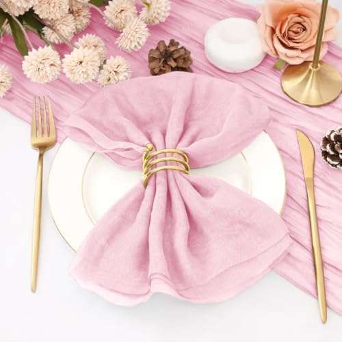 60Pack Light Pink Cheesecloth Napkins Rustic Boho Gauze Napkins 20"x20" by REWOMC