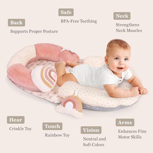 4 in 1 Tummy Time Mat with Educational Cards, Play Mat & Sitting Support for Newborn 0-12 Months, Infant Baby Sit Me Up Floor Seat, Sensory Skills Gifts, Rainbow - Image 4