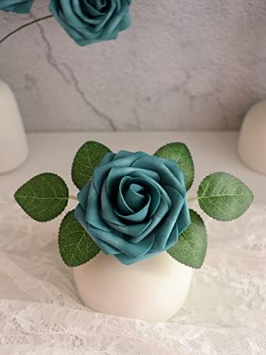 D-Seven Artificial Flower, Teal Roses with Stem, 50pcs - Image 3