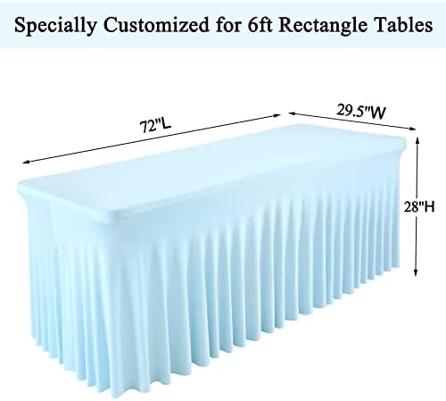 Besutolife 6ft Baby Blue Tablecloth Rectangle Stretch Table Skirt One-Piece Wrinkle-Resistant Ruffles Design for Under The Sea Party Frozen Decorations Birthday - Image 5