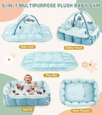 5-in-1 Baby Play Gym and Tummy Time Mat, 12 Learning Cards, Plush Activity Mat with 6 Toys, Baby Gym, Convertible to Ball Pit, Baby Gift, Blue - Image 2