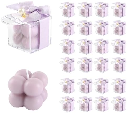 ACITHGL 30 Sets Fully Assembled Small Bubble Candle Party Favors for Guests Bulk Bridal Showers Favors Candles with Stylish Ribbons Thank You Cards Gifts (Shimmering Purple) by ACITHGL