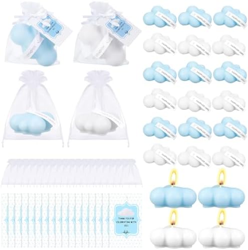 Treela 24 Sets Cloud Tealight Candles Party Favors, Classic, Blue and White by Treela