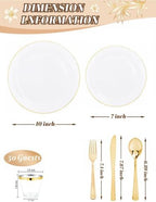 WDF 300Pcs White and Gold Plastic Plates - Gold Plates Disposable - Disposable Dinnerware Include 50 Dinner Plate 50 Dessert Plate 150 Cutlery 50 9oz Cups for Wedding/Birthday/Party/Thanksgiving - Image 3