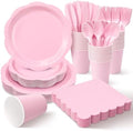 350 Pcs Pink Decagonal Paper Plates and Napkins Set, Disposable Party Supplies for 50 Guests Include 9" & 7" Scalloped Paper Plates, Cups, Napkins, Cutlerys for Baby Shower, Bridal Shower, Wedding by Unknown
