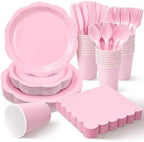 350 Pcs Pink Decagonal Paper Plates and Napkins Set, Disposable Party Supplies for 50 Guests Include 9" & 7" Scalloped Paper Plates, Cups, Napkins, Cutlerys for Baby Shower, Bridal Shower, Wedding by Unknown