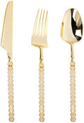300PCS Gold Plastic Silverware, Heavy Duty Disposable Utensils Set by QualQuot