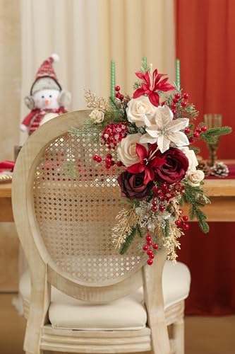 YYHUAWU Artificial Christmas Flowers Greenery Combo Box Set Faux Flowers Bulk Flower Leaf with Stems for DIY Tree Ornaments Xmas Wreath Floral Arrangements Centerpieces - Image 3