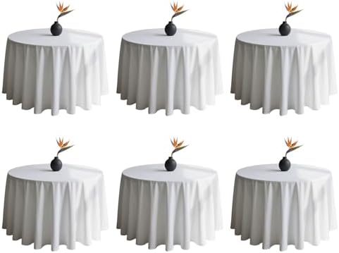 DRESSMAKER 6 Pack Round Table Cloth 90 Inch White Cloth Fit 6FT Round Table by Dressmaker