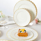 Lullaby 96PCS Ivory Scalloped Plastic Plate with Gold Rim for Party Wedding - Image 6