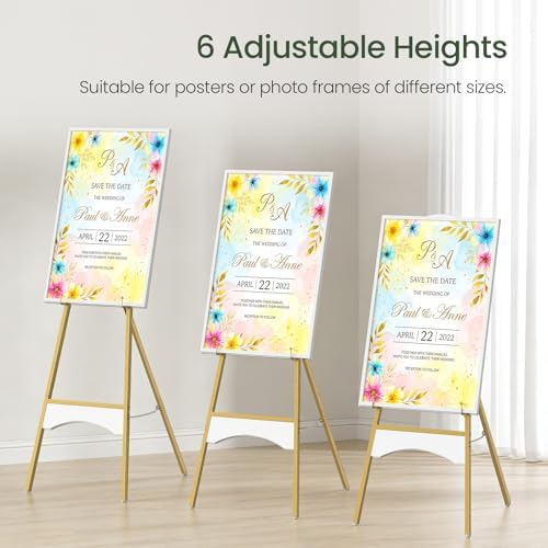 CHOEZON 43" Gold Easel Stand for Sign, Display Easel with 6 Adjustable Height Levels, Metal Art Easel, Poster Stand for Painting, Wedding Welcome Signs Holder, Gold and White TCJ26JW - Image 5