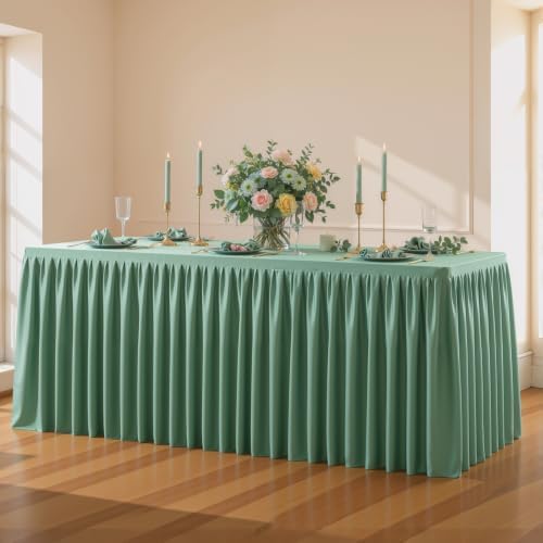 Sage Green Polyester Table Cloths for Rectangle 4 Foot Tables, 1 Pack Wrinkle Free Tablecloths Stretchy Banquet Ruffle Fitted Table Cover Desk Skirt for Parties Wedding Birthday Baby Shower by Unknown