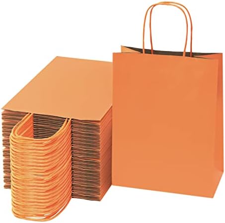 Nexmint Orange Gift Bag 8"x10.5": 120 Pack Bulk Medium Kraft Paper Bags with Handle. Great for Holiday Party, Autumn Festivities, Favors, Goodie, Candies, Shopping, Business, Retail - Image 4