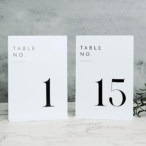 White Wedding Table Numbers 1-15 with Stands, 5"x7" White Acrylic Table Numbers, Perfect for Wedding Reception, Party, Anniversary, Event by JINMURY