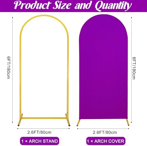 Metal Arch Stand and Cover Set,1 Purple Spandex Fitted Backdrop with 1 Gold Wedding Arched Stand Frame for Parties Birthday Baby Shower Bridal Banquet Decoration (6FT) - Image 2