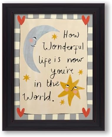 Vintage Framed Colorful Kids Quotes Motivational Wall Art 16x20 inch HOW WONDERFUL LIFE IS NOW YOU'RE IN THE WORLD Poster Cute Moon And Stars Canvas Prints Nursery Classroom Wall Decor by Medpol