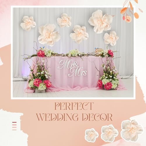 Cholemy 24 Pcs Tissue Paper Flowers, Crepe Paper Flowers Decorations 8" 10" 12" for Wedding Party Baby Bridal Shower Carnival Party Birthday Nursery Wall Decor (Beige) - Image 3